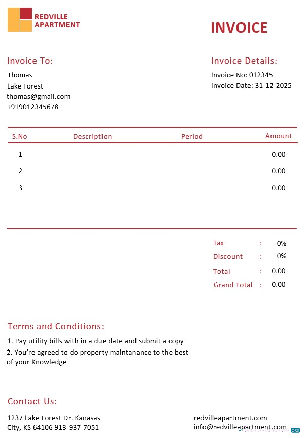 Download Apartment Rental Invoice Template Photoshop template
